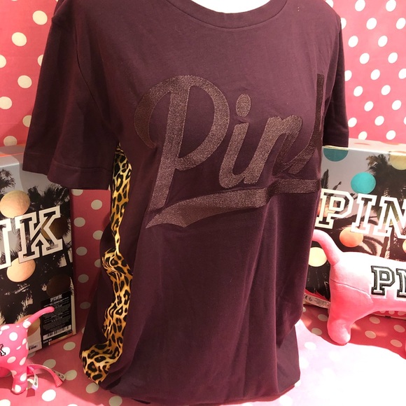NWT VS PINK maroon leopard Campus Tee - Picture 5 of 5